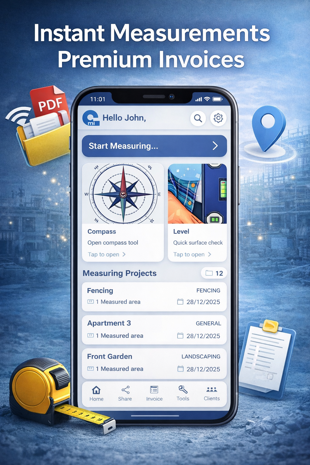 Home screen – projects list and quick access